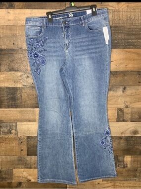 Westport Light Blue Denim Bootcut Jeans with Blue Floral Embroidery